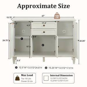 English Elm Sideboard Buffet with Drawers and Enclosed Cabinets Vintage Wood Storage for Living Room White W3720P577572