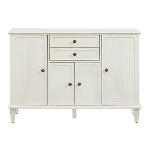 English Elm Sideboard Buffet with Drawers and Enclosed Cabinets Vintage Wood Storage for Living Room White W3720P577572