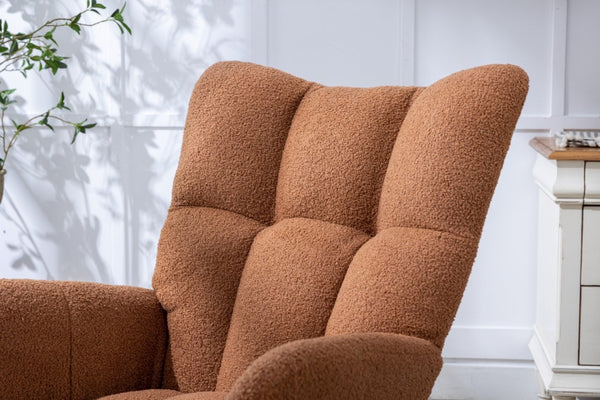English Elm Teddy Fleece Wingback Glider Rocker Ergonomic Nursing Chair with Storage Pocket Brown W3723P494828