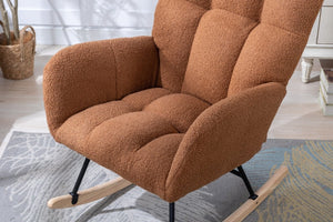 English Elm Teddy Fleece Wingback Glider Rocker Ergonomic Nursing Chair with Storage Pocket Brown W3723P494828