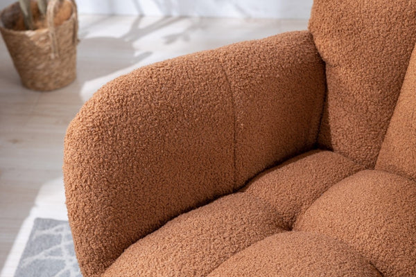 English Elm Teddy Fleece Wingback Glider Rocker Ergonomic Nursing Chair with Storage Pocket Brown W3723P494828