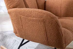 English Elm Teddy Fleece Wingback Glider Rocker Ergonomic Nursing Chair with Storage Pocket Brown W3723P494828