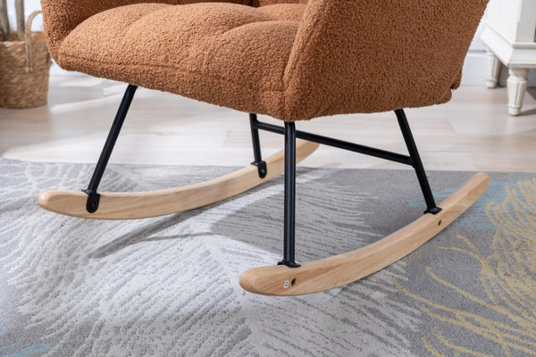 English Elm Teddy Fleece Wingback Glider Rocker Ergonomic Nursing Chair with Storage Pocket Brown W3723P494828