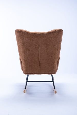 English Elm Teddy Fleece Wingback Glider Rocker Ergonomic Nursing Chair with Storage Pocket Brown W3723P494828
