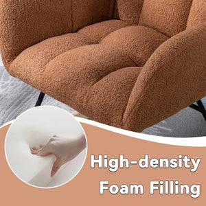 English Elm Teddy Fleece Wingback Glider Rocker Ergonomic Nursing Chair with Storage Pocket Brown W3723P494828