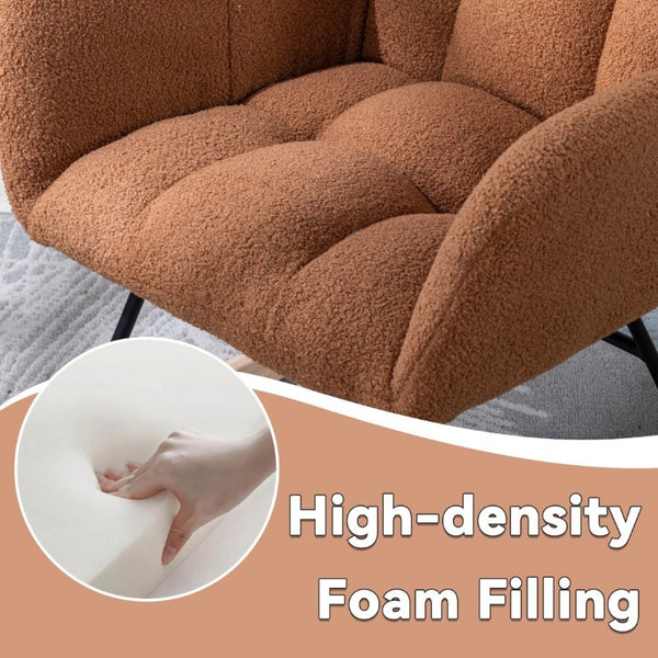 English Elm Teddy Fleece Wingback Glider Rocker Ergonomic Nursing Chair with Storage Pocket Brown W3723P494828
