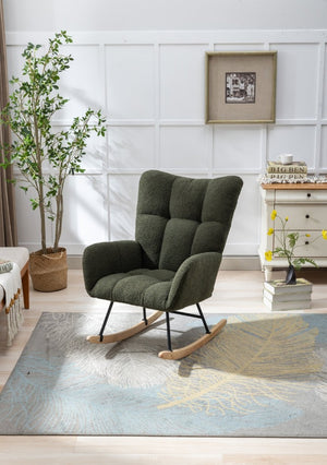 English Elm Teddy Fleece Wingback Glider Rocker Tufted Nursery Chair with Built-In Storage Pocket W3723P494832