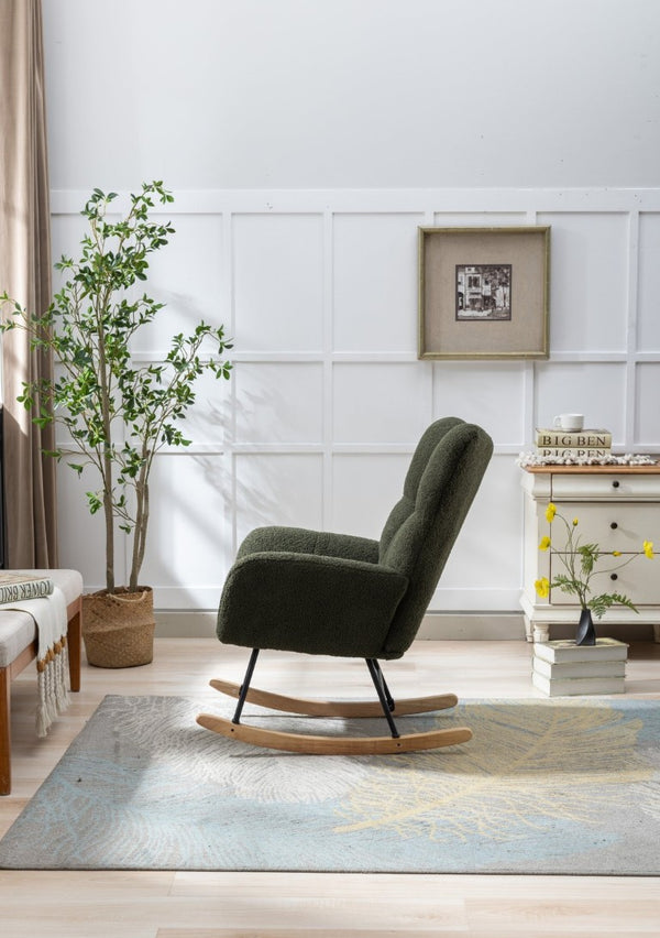 English Elm Teddy Fleece Wingback Glider Rocker Tufted Nursery Chair with Built-In Storage Pocket W3723P494832