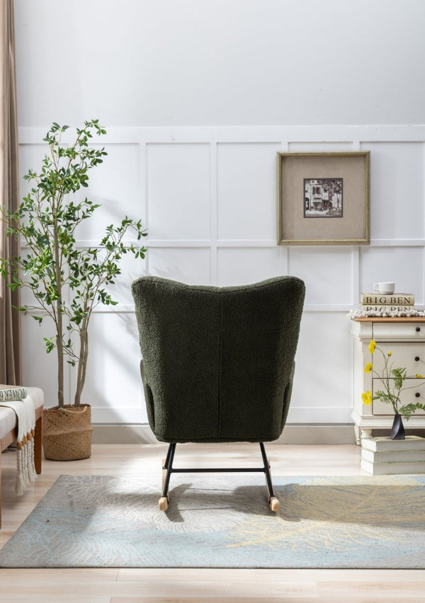English Elm Teddy Fleece Wingback Glider Rocker Tufted Nursery Chair with Built-In Storage Pocket W3723P494832