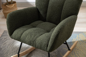 English Elm Teddy Fleece Wingback Glider Rocker Tufted Nursery Chair with Built-In Storage Pocket W3723P494832