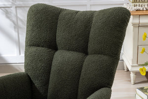 English Elm Teddy Fleece Wingback Glider Rocker Tufted Nursery Chair with Built-In Storage Pocket W3723P494832