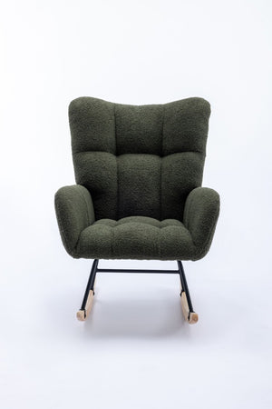 English Elm Teddy Fleece Wingback Glider Rocker Tufted Nursery Chair with Built-In Storage Pocket W3723P494832