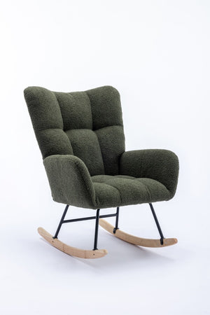 English Elm Teddy Fleece Wingback Glider Rocker Tufted Nursery Chair with Built-In Storage Pocket W3723P494832