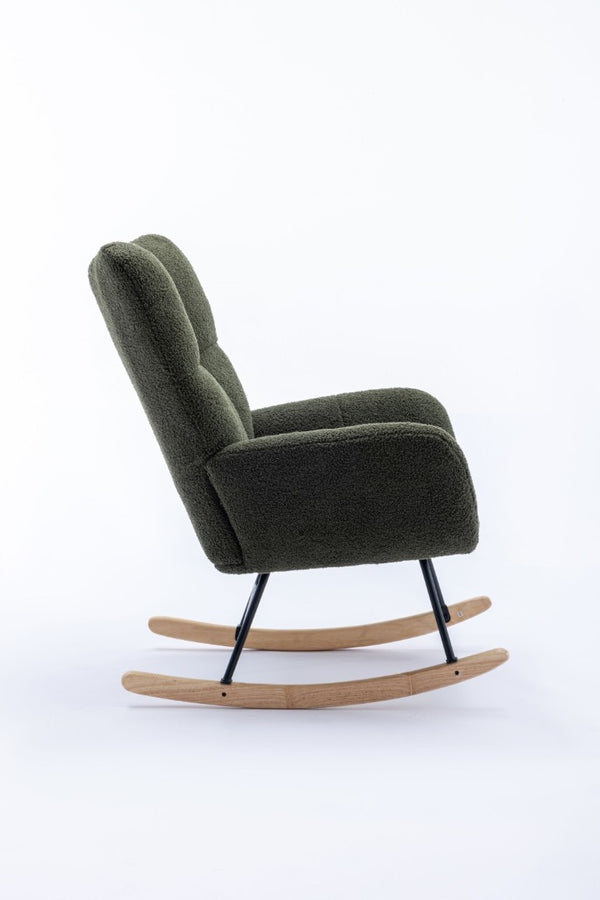 English Elm Teddy Fleece Wingback Glider Rocker Tufted Nursery Chair with Built-In Storage Pocket W3723P494832