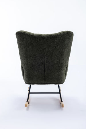 English Elm Teddy Fleece Wingback Glider Rocker Tufted Nursery Chair with Built-In Storage Pocket W3723P494832