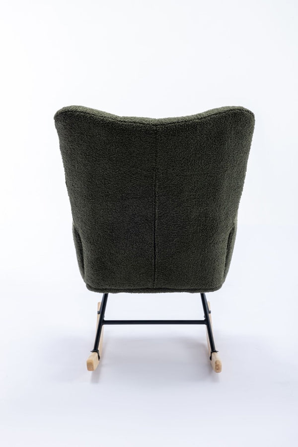 English Elm Teddy Fleece Wingback Glider Rocker Tufted Nursery Chair with Built-In Storage Pocket W3723P494832