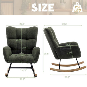 English Elm Teddy Fleece Wingback Glider Rocker Tufted Nursery Chair with Built-In Storage Pocket W3723P494832