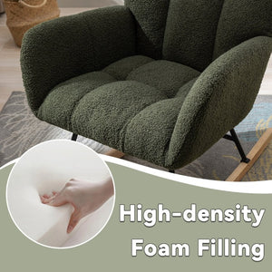 English Elm Teddy Fleece Wingback Glider Rocker Tufted Nursery Chair with Built-In Storage Pocket W3723P494832