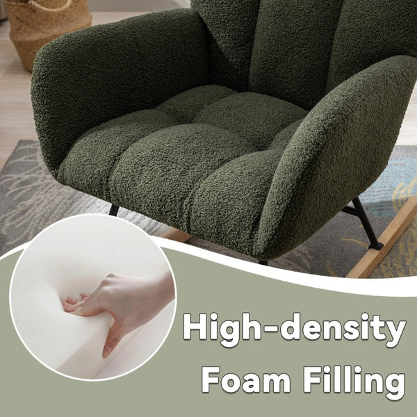 English Elm Teddy Fleece Wingback Glider Rocker Tufted Nursery Chair with Built-In Storage Pocket W3723P494832