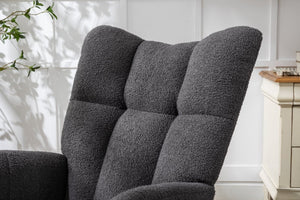 English Elm Teddy Fleece Wingback Glider Rocker Ergonomic Nursing Chair with Storage Pocket Grey W3723P494837