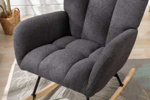 English Elm Teddy Fleece Wingback Glider Rocker Ergonomic Nursing Chair with Storage Pocket Grey W3723P494837