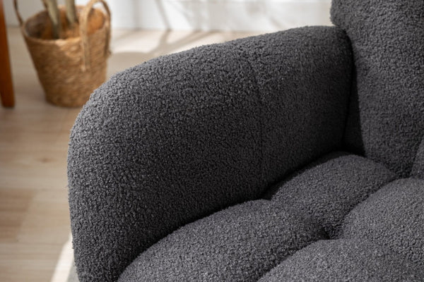 English Elm Teddy Fleece Wingback Glider Rocker Ergonomic Nursing Chair with Storage Pocket Grey W3723P494837