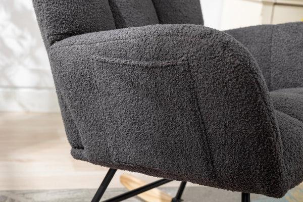 English Elm Teddy Fleece Wingback Glider Rocker Ergonomic Nursing Chair with Storage Pocket Grey W3723P494837