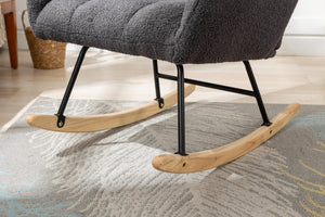 English Elm Teddy Fleece Wingback Glider Rocker Ergonomic Nursing Chair with Storage Pocket Grey W3723P494837