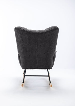 English Elm Teddy Fleece Wingback Glider Rocker Ergonomic Nursing Chair with Storage Pocket Grey W3723P494837