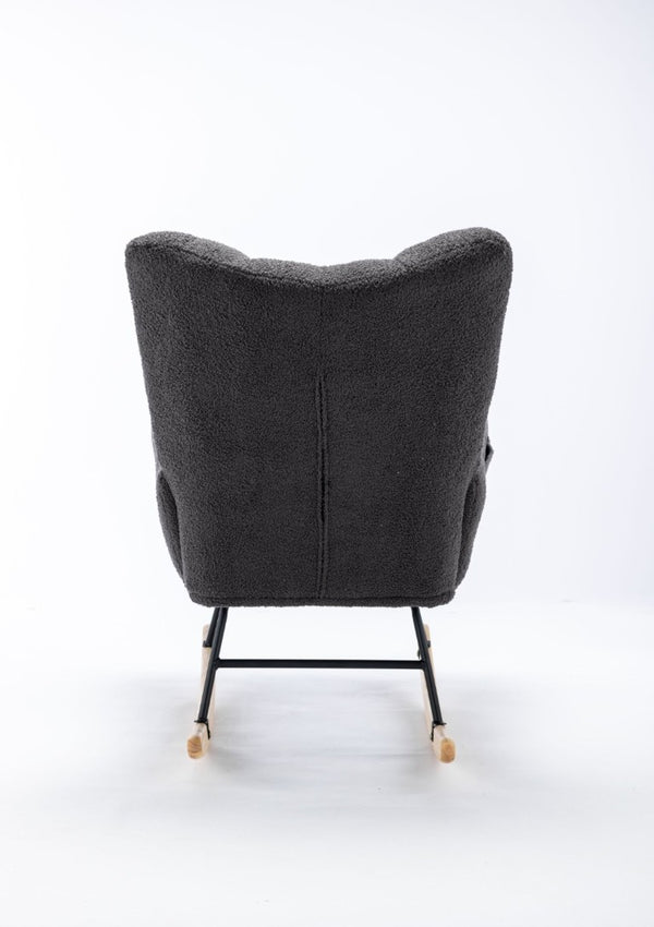 English Elm Teddy Fleece Wingback Glider Rocker Ergonomic Nursing Chair with Storage Pocket Grey W3723P494837