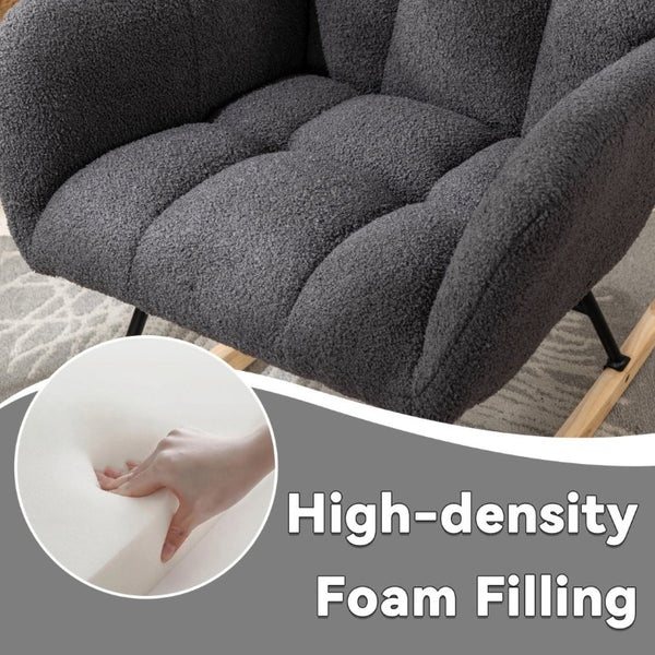English Elm Teddy Fleece Wingback Glider Rocker Ergonomic Nursing Chair with Storage Pocket Grey W3723P494837