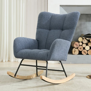 English Elm Teddy Fleece Wingback Glider Rocker Tufted Nursery Chair with Solid Wood Base Navy W3723P494842