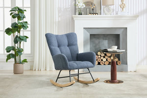 English Elm Teddy Fleece Wingback Glider Rocker Tufted Nursery Chair with Solid Wood Base Navy W3723P494842
