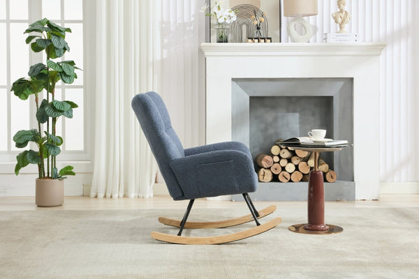 English Elm Teddy Fleece Wingback Glider Rocker Tufted Nursery Chair with Solid Wood Base Navy W3723P494842