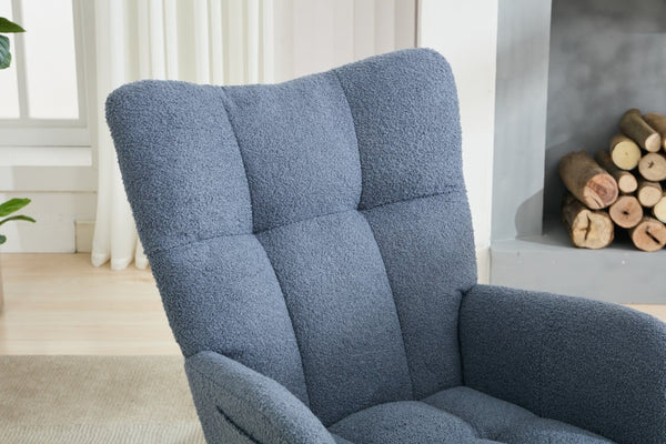 English Elm Teddy Fleece Wingback Glider Rocker Tufted Nursery Chair with Solid Wood Base Navy W3723P494842