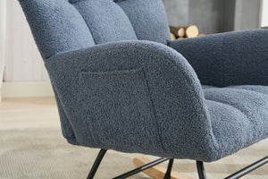 English Elm Teddy Fleece Wingback Glider Rocker Tufted Nursery Chair with Solid Wood Base Navy W3723P494842