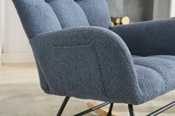 English Elm Teddy Fleece Wingback Glider Rocker Tufted Nursery Chair with Solid Wood Base Navy W3723P494842