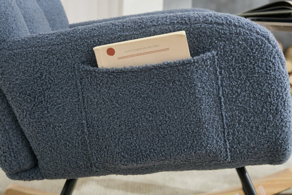 English Elm Teddy Fleece Wingback Glider Rocker Tufted Nursery Chair with Solid Wood Base Navy W3723P494842