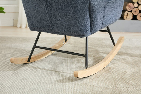 English Elm Teddy Fleece Wingback Glider Rocker Tufted Nursery Chair with Solid Wood Base Navy W3723P494842