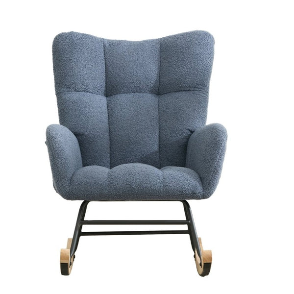 English Elm Teddy Fleece Wingback Glider Rocker Tufted Nursery Chair with Solid Wood Base Navy W3723P494842