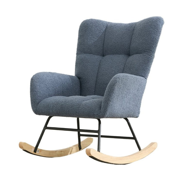 English Elm Teddy Fleece Wingback Glider Rocker Tufted Nursery Chair with Solid Wood Base Navy W3723P494842
