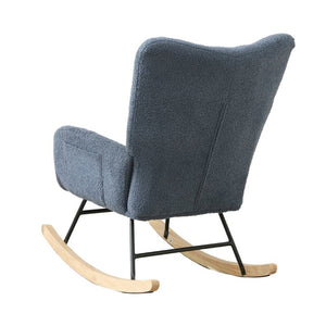 English Elm Teddy Fleece Wingback Glider Rocker Tufted Nursery Chair with Solid Wood Base Navy W3723P494842