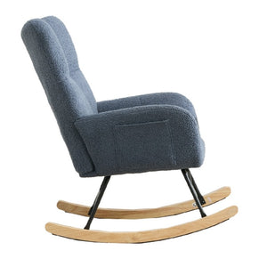 English Elm Teddy Fleece Wingback Glider Rocker Tufted Nursery Chair with Solid Wood Base Navy W3723P494842