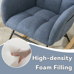 English Elm Teddy Fleece Wingback Glider Rocker Tufted Nursery Chair with Solid Wood Base Navy W3723P494842