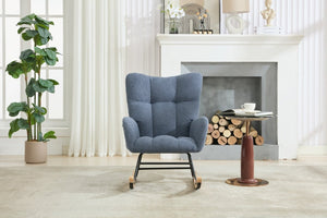 English Elm Teddy Fleece Wingback Glider Rocker Tufted Nursery Chair with Solid Wood Base Navy W3723P494842