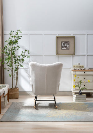 English Elm Teddy Fleece Wingback Glider Rocker Ergonomic Nursing Chair with Storage Pocket White W3723P494843