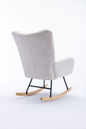 English Elm Teddy Fleece Wingback Glider Rocker Ergonomic Nursing Chair with Storage Pocket White W3723P494843