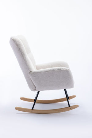 English Elm Teddy Fleece Wingback Glider Rocker Ergonomic Nursing Chair with Storage Pocket White W3723P494843