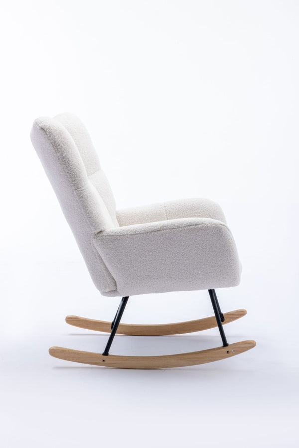 English Elm Teddy Fleece Wingback Glider Rocker Ergonomic Nursing Chair with Storage Pocket White W3723P494843