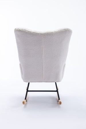 English Elm Teddy Fleece Wingback Glider Rocker Ergonomic Nursing Chair with Storage Pocket White W3723P494843